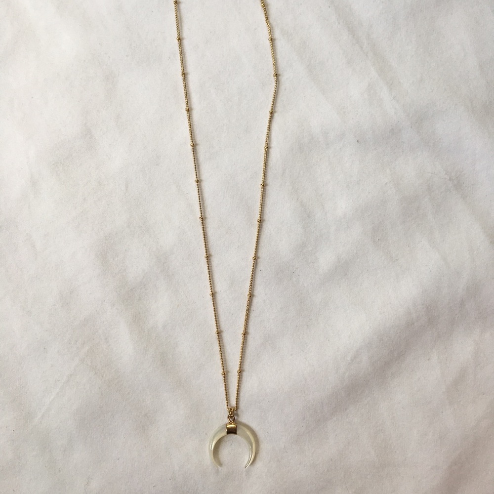 Gold Upside Down Pearl Crescent Moon Necklace